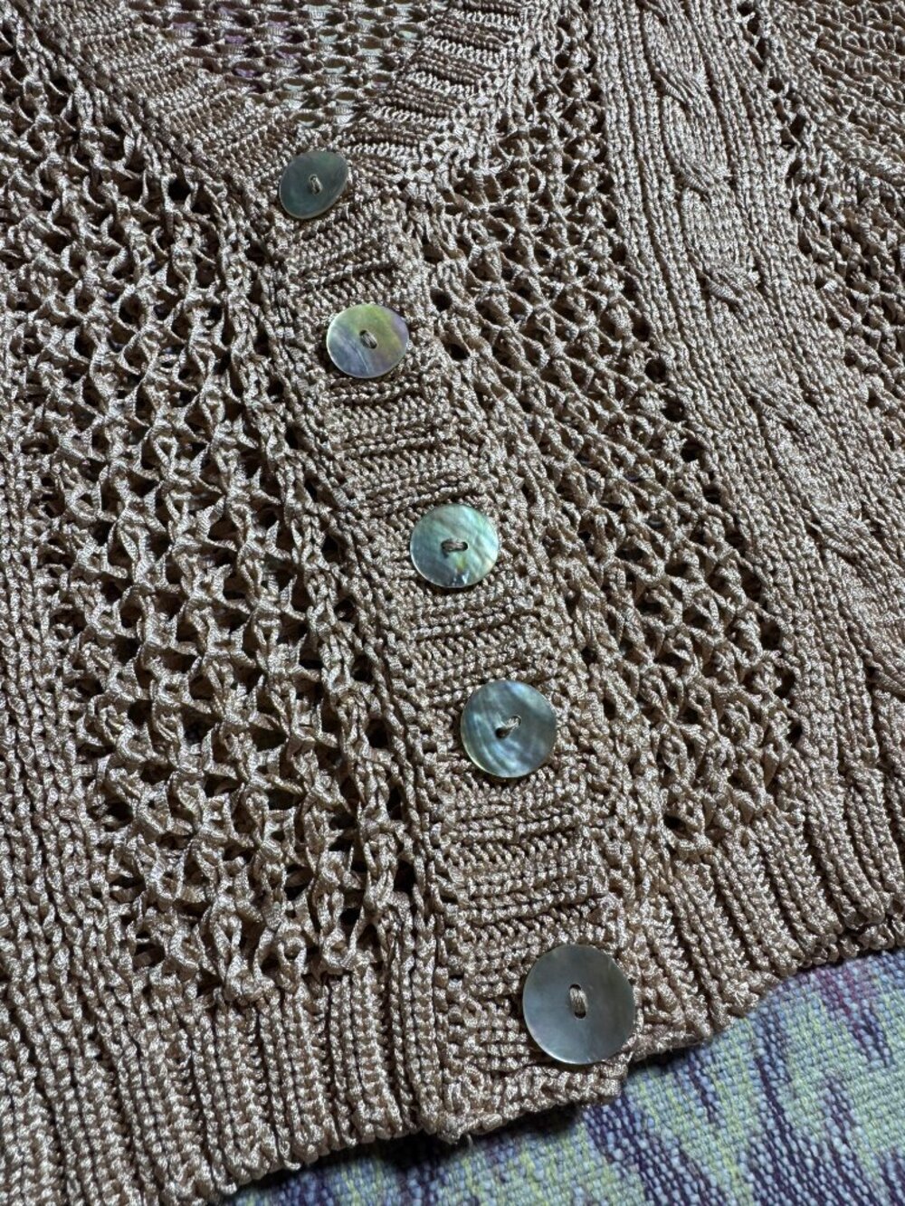 Vintage GAP Women Crochet Open Knit Short Sleeve Crop Cardigan Metallic Beige S - Picture 6 of 12